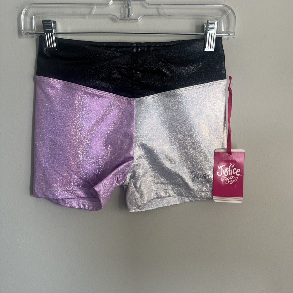 Shorts Dance Justice Girls' Iridescent Foil Gym Black Purple L (12/14)